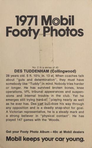 1971 Mobil Footy Photos VFL #2 Des Tuddenham Back